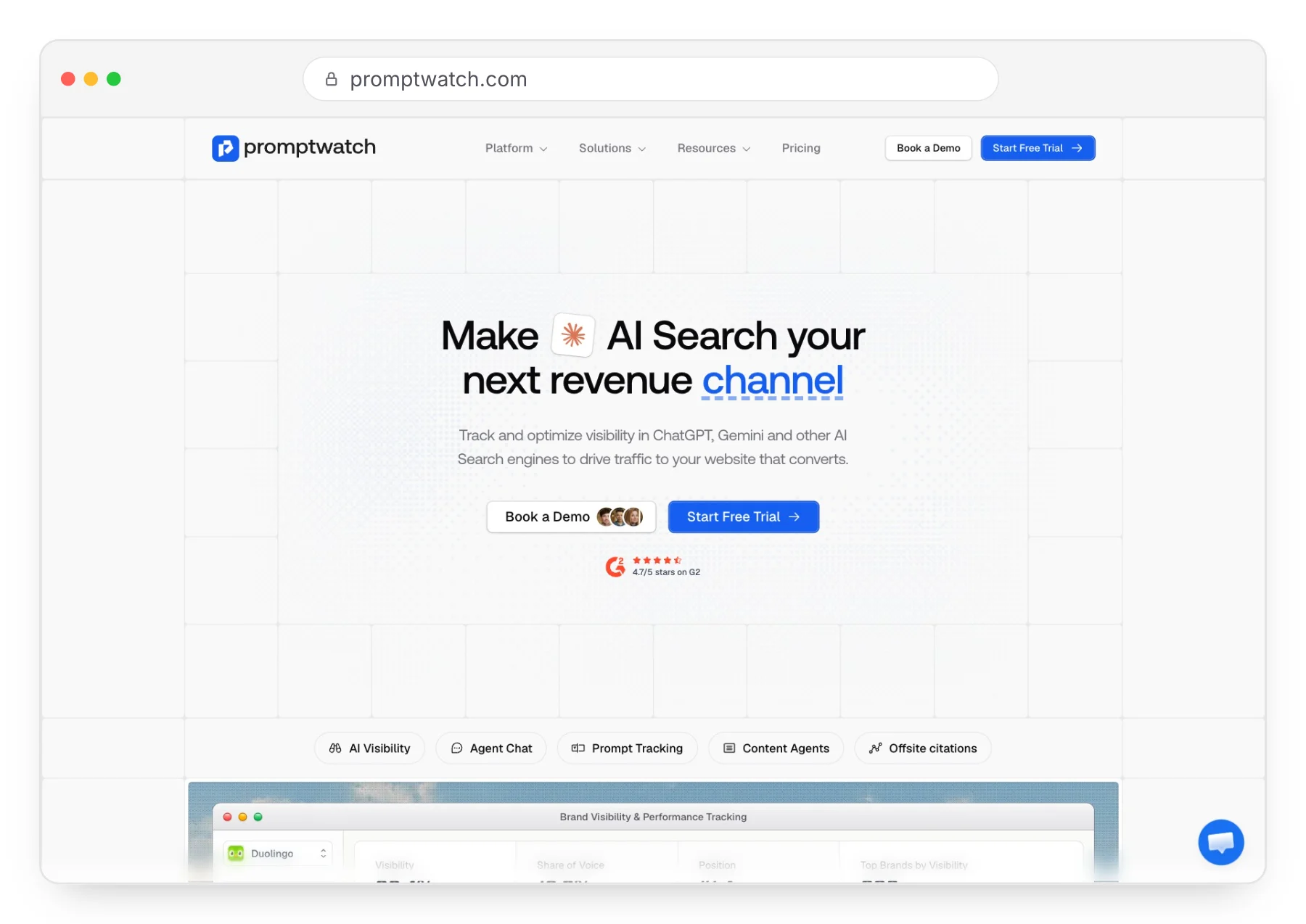 Capture de la page d'accueil de Promptwatch.